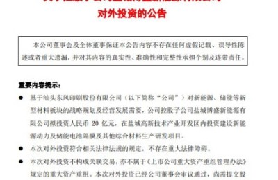 东风股份：子公司拟投资20亿元建设新能源动力及储能电池隔膜项目